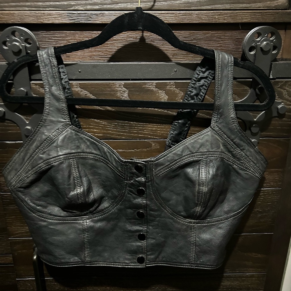 Chrome Hearts Black Leather Crop Top